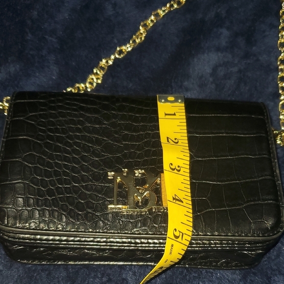 Badgley Mischka Black Croc Mini Bag with Gold Chain - Picture 10 of 15